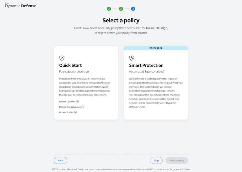 Oboarding policies that can be selected